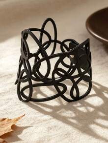 1pc Hollow Exquisite Black Double Layer PU Leather Jewelry Personalized Elegant Daily Commute Arm Accessory Fashion Gothic Geometric Bracelet - Black - View 2