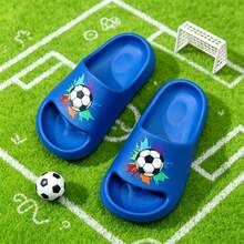 Sandalias deslizantes para niños con estampado de fútbol de salpicaduras de colores, ligeras de EVA, transpirables y antideslizantes, pantuflas de ducha para niños y niñas - Azul - Ver 4