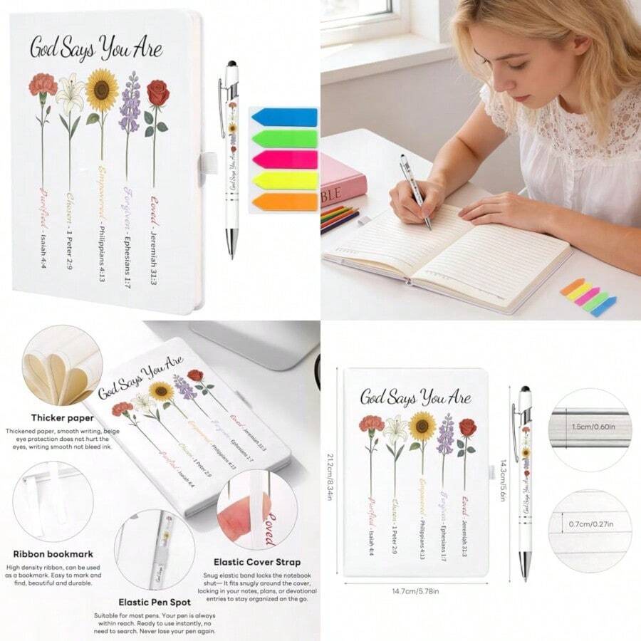 Vebermo Bible Journal Notebook Set for Women Hardcover Inspirational A5 Notebook for Prayer Scripture Writing and Bible Study Church Faith Journaling with Pens and Sticky Notes Christian Gifts - como en la imagen - Ver 1