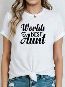 100% Cotton. One Classic And Versatile Piece, Pure Cotton Cropped T-Shirt With Short Sleeves, Suitable For All Seasons. Features A Feminine Handwritten Lettering Design With A Decorative Heart Print, A Modern Style. Simple Solid Color Women's T-Shirt, Loose And Fitted Cut, Casual Short Sleeves - 白色的 - 查看 1
