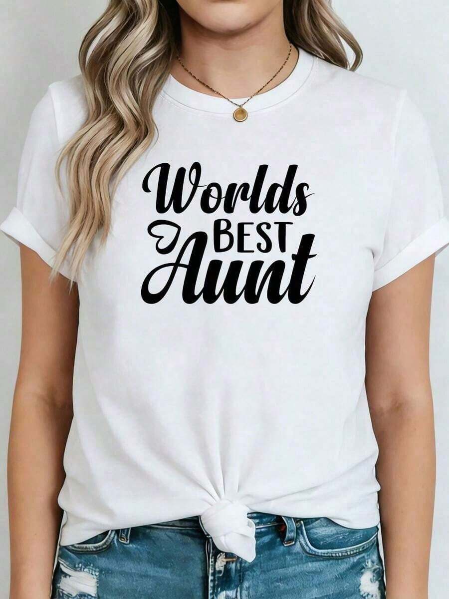 100% Cotton. One Classic And Versatile Piece, Pure Cotton Cropped T-Shirt With Short Sleeves, Suitable For All Seasons. Features A Feminine Handwritten Lettering Design With A Decorative Heart Print, A Modern Style. Simple Solid Color Women's T-Shirt, Loose And Fitted Cut, Casual Short Sleeves - 白色的 - 查看 1