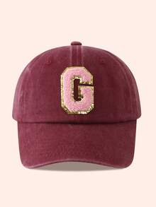 1pc Kids Burgundy Letter Baseball Cap, Sun Hat For Boys And Girls, Suitable For Outdoor And Daily Use - Pink Gold Label - Wine Red Washable Cap - View 11