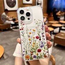 1 unidad Patrón floral silvestre colorido Funda para iPhone 17 PROMAX, protección anticaída con airbag reforzado en las cuatro esquinas, tarjetero invisible integrado en la parte trasera, compatible para tarjeta personal, carnet de conducir, tarjeta de acceso y tarjeta de transporte, funda protectora antigolpes portátil con ranura para tarjetas, diseño sencillo y elegante, ideal para uso diario, desplazamientos y viajes - transparente - Ver 1