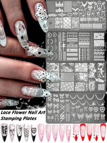 1 pezzo Piastre per stencil per unghie con fiocco da ballerina francese - Disegno in pizzo e farfalla consumata, Modelli per timbro unghie riutilizzabili in acciaio inossidabile per manicure - Multicolore - Visualizzare 1