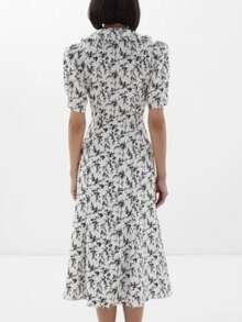 Retro Print A-Line Dress With Short Sleeves, Elegant Summer Style 2026 - White - View 7