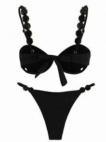 Polovedo Official New Arrival Spring/Summer Sexy Solid Black Bikini Swimwear, Beach Holiday Party Date Vacation - Black - View 3