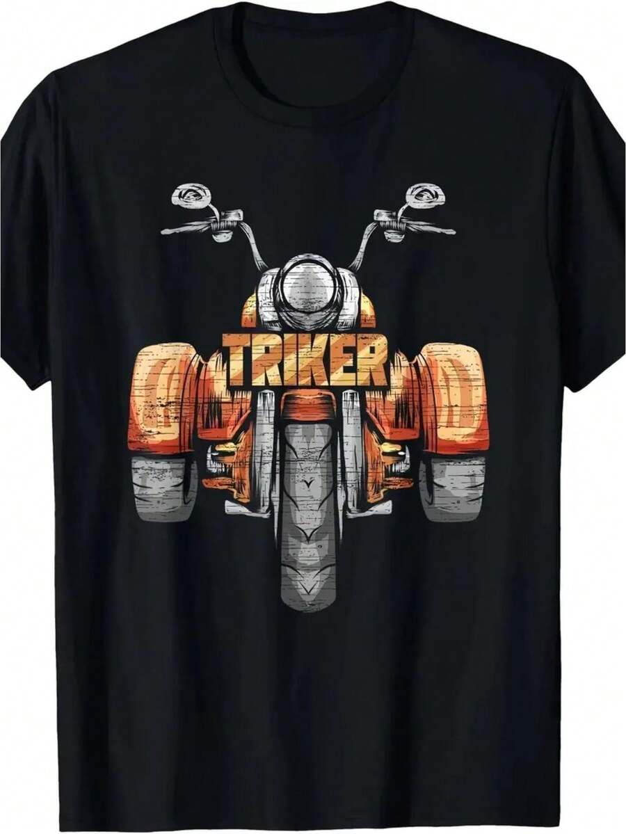 Men's Biker T-Shirt - Durable Motorcycle And Biker Themed Design, Soft And Breathable Fabric, Eye-Catching Biker And Motorcycle Print - Durable Casual Biker Clothing, A Great Gift Choice For Motorcyclists. - 黑色 - 查看 1