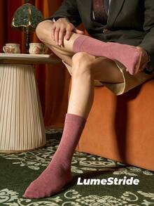 Men Crew Socks | Business & Everyday | Versatile Dress Socks | Comfortable Cotton | All-Match Style - Hot Pink - View 3