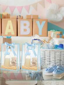 1/3/6pcs Reusable Transparent Plastic Gift Bags With Hollow Handles, Made Of PP Material With Ribbons, Suitable For Christmas, Wedding, Bridal Shower, Birthday Party, Baby Shower, Small Business, Size: 7x10x3.9 Inches (Blue) - Multicolor - View 6