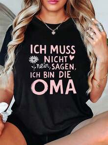 Plus Size Women's T-Shirt With "I Don't Have To Say No, I'm A Grandma" Letter Print, Plus Size Women's Short Sleeve Round Neck T-Shirt, Casual Spring/Summer Top, Women's Tops. - 黑色 - 查看 7