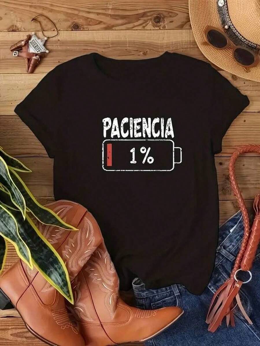 Técnica de diseño única T-shirt Paciencia 1% y2k ideal para un look moderno y relajado perfecta para los amantes de la creatividad y la originalidad en moda casual disponible en una sola pieza, exprésate con estilo y destaca tu personalidad con esta prenda imprescindible Cómoda y versátil para escuela, trabajo, salidas y eventos casuales - Negro - Ver 1