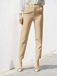 Pantalones de traje ajustados de nueve puntos para mujer - Caqui - Ver 5