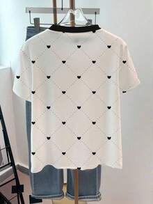 Camiseta de mujer con cuello redondo, estampado de corazones y lunares, y bloques de color - Blanco 9 - Ver 2