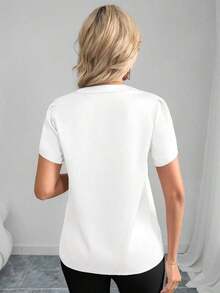 Clasi Blusa de satén de unicolor con mangas de pétalos de estilo elegante y cuello en V para primavera/verano - Blanco - Ver 2