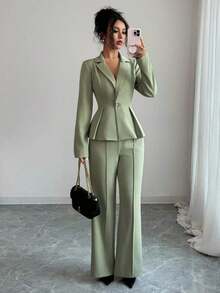 con cintura ceñida elegante, pantalones slim con vuelo de moda para ir al trabajo, atuendo para vacaciones/citas, Día de la Independencia, atuendo de maestra para mujeres - Verde - Ver 5