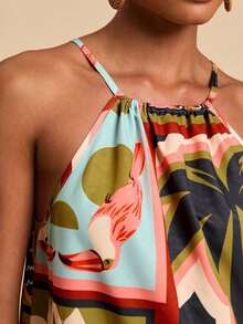 Vestido corto holgado con hombros al descubierto y estampado tejido para mujeres para vacaciones - Multicolor 3 - Ver 7
