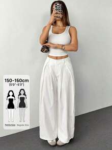 Pantalones anchos de verano con dobladillo curvo verde, estilo vintage, casual y para salir - Blanco - Ver 8
