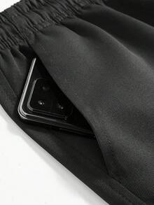 [High Street] Minimalist Multi-Pocket Solid Color Functional Cargo Shorts, Straight Leg Casual Shorts With Adjustable Drawstring Waist Sports - Black - View 6