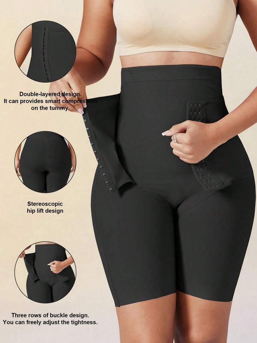 1 Piece Women's High Waist Shaper, Apricot Color, Center Snap Closure, Adjustable, Slimming Waist And Butt Lifting Effect, Flat Tummy Bodysuit, Shorts, Sexy Lingerie, Waist Trainer, High Waist Shapewear Pants - 黑色 - 查看 1