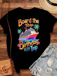 1 pieza Camiseta de Fiesta de Crucero 'El Barco es un Viaje de Cumpleaños 2026' para Hombres y Mujeres, Regalo de Celebración de Cumpleaños, Vacaciones, Atuendo de Verano, 180g 100% Algodón - Blanco - Ver 10