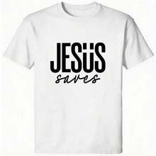 Sudadera con Capucha Gráfica "JESÚS salva" para Hombre - Mezcla de Algodón, Negra, Manga Larga, Corte Regular |     Tela suave y transpirable, estampado duradero, comodidad para el día a día, lavable a máquina, ropa casual con gráficos minimalistas. - Blanco - Ver 1
