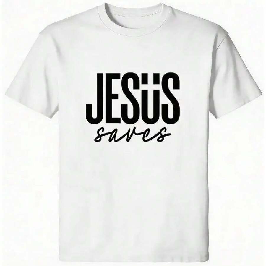 Sudadera con Capucha Gráfica "JESÚS salva" para Hombre - Mezcla de Algodón, Negra, Manga Larga, Corte Regular |     Tela suave y transpirable, estampado duradero, comodidad para el día a día, lavable a máquina, ropa casual con gráficos minimalistas. - Blanco - Ver 1