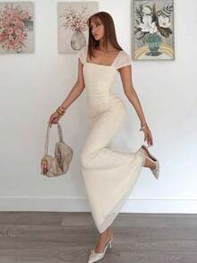 YHHSiren Gaze Nuevo vestido ajustado de malla con cintura entallada para mujeres en veranoYHH - Albaricoque - Ver 3