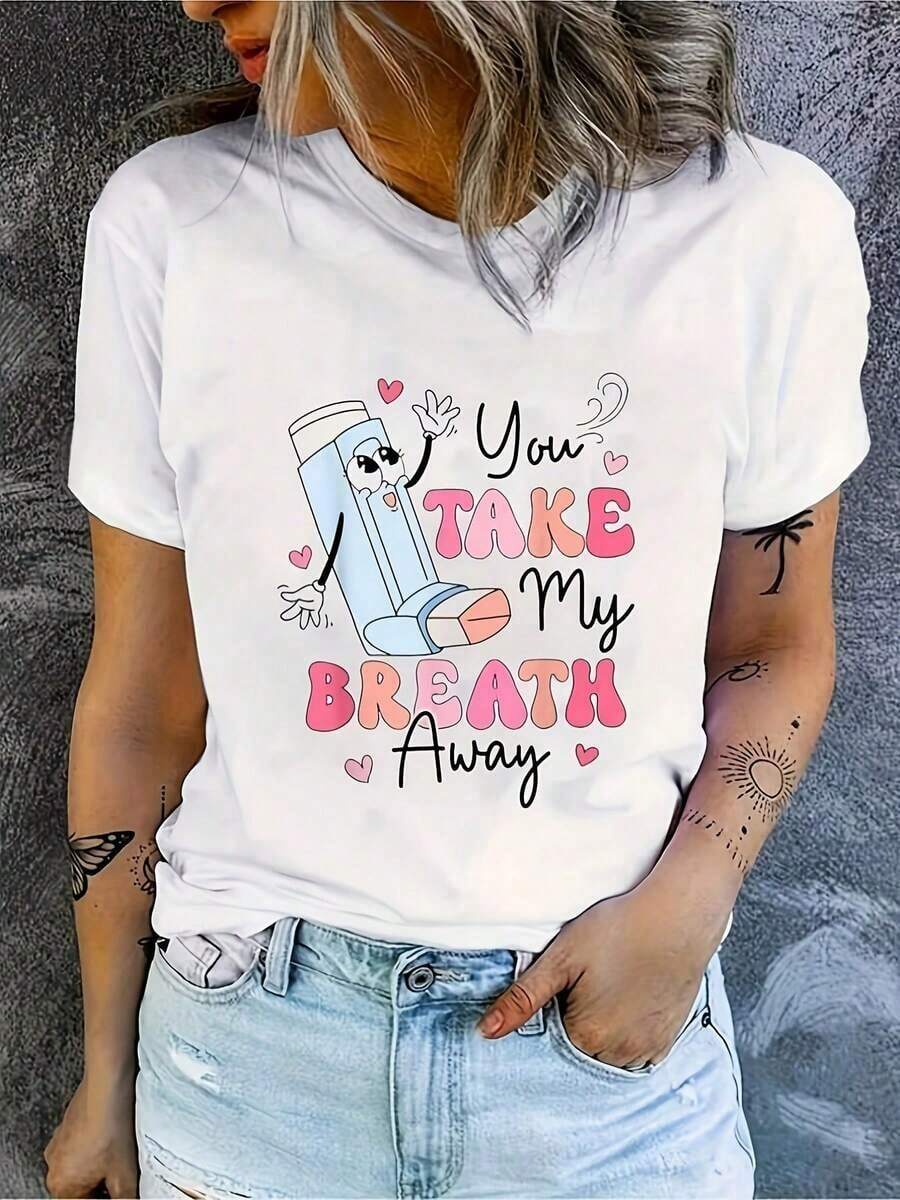 Women's 100% Cotton "Mermaid Mama" Print T-Shirt - White, Crew Neck, Short Sleeves, With Pink Seashell Design, Perfect For Spring And Summer, Everyday Wear. | Fun Design T-Shirt | Graphic Print Shirt - 白色 - 查看 1