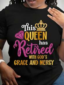 Casual Short Sleeve Retired Print Crew Neck T-Shirt - Women's Spring & Summer Clothing - Black - View 1