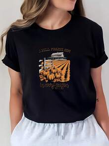 Camiseta de algodón de 180g, cómoda y suave para mujer, regalo de Acción de Gracias para familia u oficina, estilo de moda de otoño, 100% algodón. - Negro - Ver 1