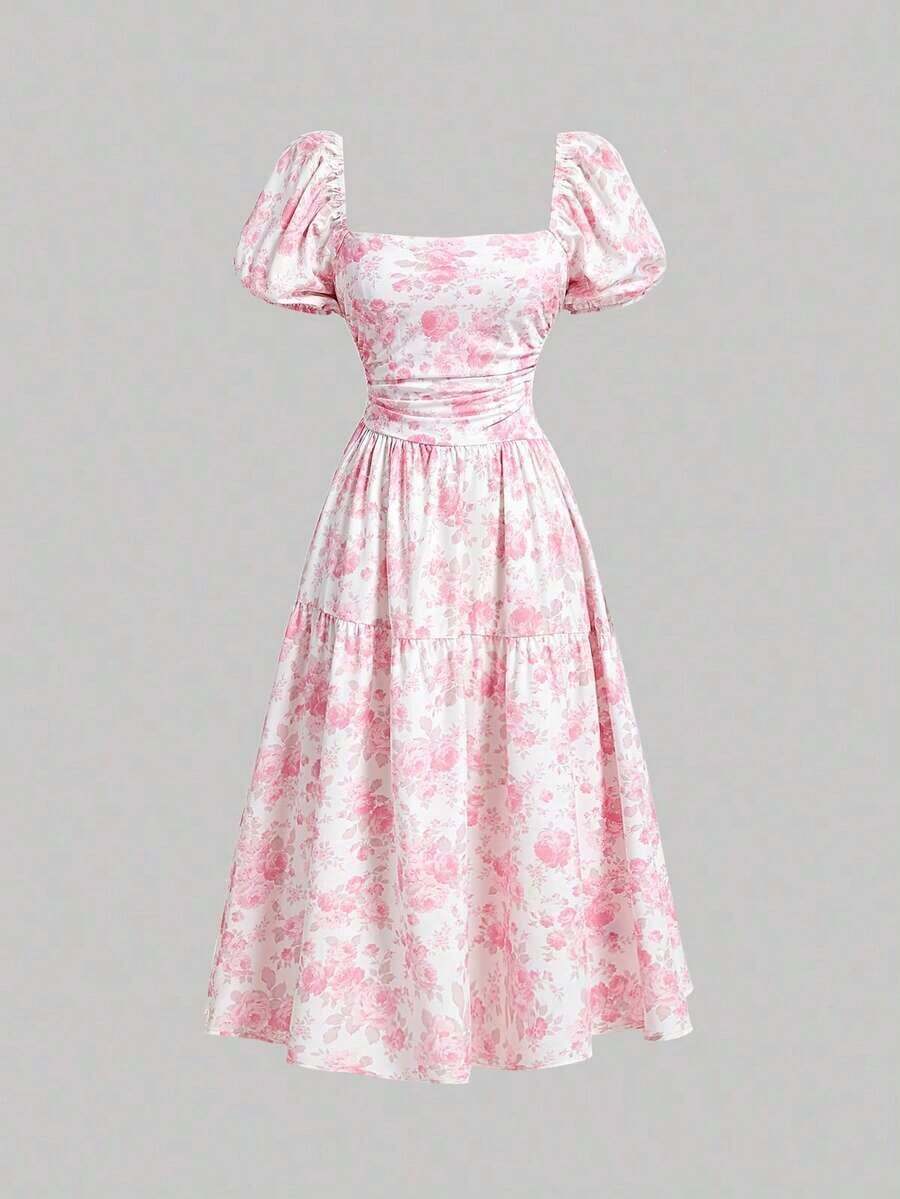 MOD Ditsy Floral Print Midi Dress For Tea - Multicolor - View 1
