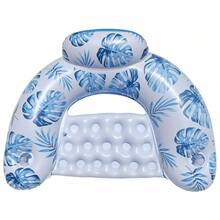 Silla flotante inflable con forma de U y patrón de hoja de arce para adultos de gran tamaño, vehículo flotante de recreación acuática simple, vehículo flotante inflable de PVC con hoja de arce, silla flotante inflable con 2 portavasos, cama flotante plegable con forma de U con hoja de arce, silla de ocio acuático, fiesta en la piscina, diversión en la playa - Múltiples estilos - Ver 30