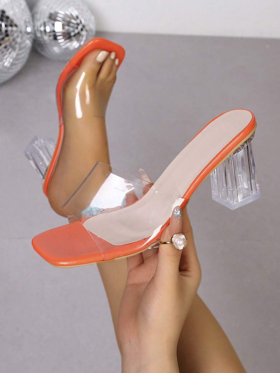 New Mesh High Heel Shoes, Women's Fashion Chunky Crystal Heel Summer Sandals, Party Shoes
