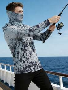 Fishing Hoodie Sailing Shirt Surfing Face Cover Neck Summer Men Long Sleeve Hunting Performance Fish Gear Beach Tops Wear Uniform Angling - Grey - View 3