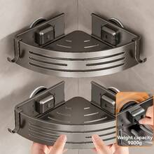 Suction Cup Wall Corner Hanging Rack, Lightweight Aluminum Alloy With Hook Storage Rack, Multi-Function Organizer For Kitchen And Bathroom - Gunmetal Gray Single-layer Strip Bar - View 8