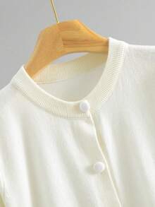 GIGOGOU 1XL-4XL 女款春夏短袖針織上衣，柔軟舒適開襟外套 白色 - 白色 - 查看 7