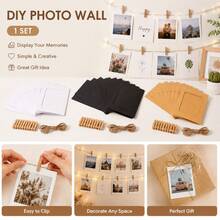 4x6 Inch Faux Leather Hanging Photo Frame, Kraft Paper Clip Rope DIY Wedding Party Home Office Decor Celebration Memory Wall Picture Display - Multicolor - View 1
