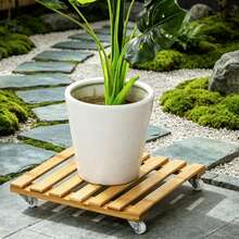 Thickened Bamboo Rolling Plant Pot Stand Mobile Square Flower Pot Base With Wheels Home Balcony Garden Plant Display Rack - 25cm*5cm*25cm - View 4