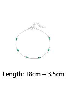 1 chiếc vòng tay bạc 925 cao cấp dạng dây hộp mảnh mai, hình chữ nhật, đính đá Cubic Zirconia màu xanh ngọc lục bảo, có thể điều chỉnh kích thước, trang sức tối giản sang trọng không gây dị ứng, quà tặng cho phụ nữ. - Bạc - Xem 4