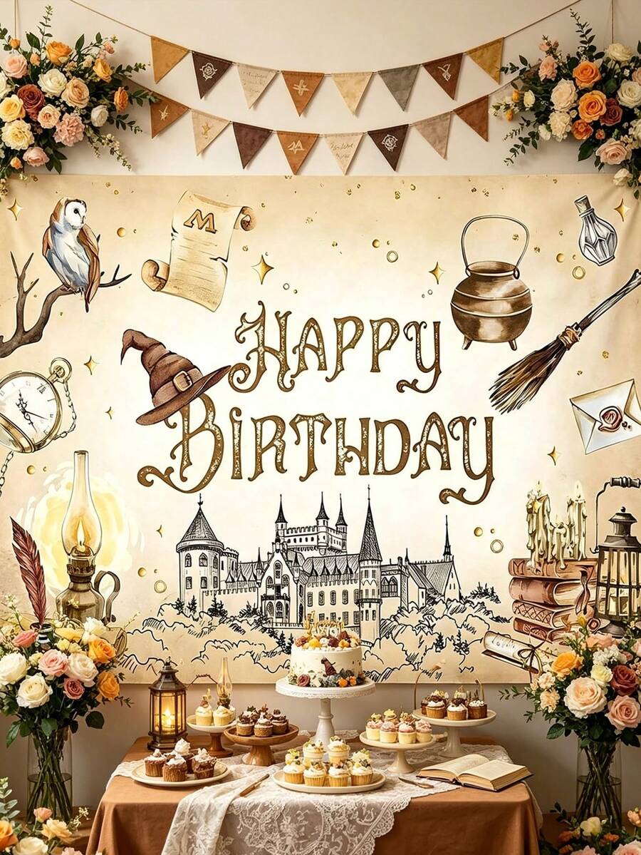 Harry Potter 哈利波特主题生日背景幕布,耐用派对背景横幅,适用于拍照和装饰,兼具时尚与实用性。这款背景幕布采用轻盈防撕裂面料制成,印花清晰鲜艳,不易褪色或起皱,确保在照片和装饰中都呈现完美效果。 - 背景 - 查看 1