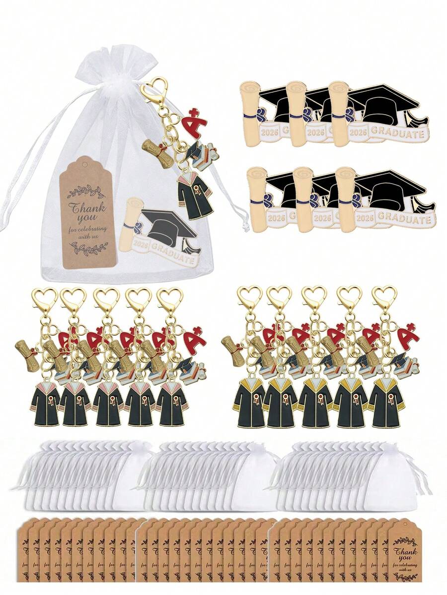 Juego de regalo de llavero para la temporada de graduación 2026, incluye tarjeta de agradecimiento y bolsa con cordón, insignia de sombrero y pergamino, llavero conmemorativo de graduación, llavero de graduación unisex, premio de juego de fiesta de graduación, pequeño regalo de fiesta de regreso a clases, decoración de mesa de fiesta de graduación, llavero de reunión de clase de graduación, pequeño regalo de clase de graduación, regalo para ella/él, regalo esencial de regreso a clases para estudiantes - Multicolor - Ver 1