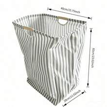 條紋可折疊布製收納箱附木製把手，大號兒童育兒室玩具衣物收納籃，遊戲室儲物籃 - 彩色 - 查看 5