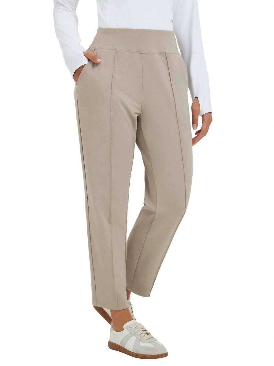 Baleaf Womens Travel Pants Stretch Ankle Golf Pants With Pockets Comfy Petite Business Casual Dressy Work Slacks - 卡其色 - 查看 1