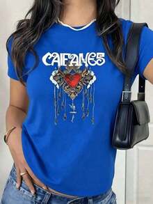 Women's Blouses Caifanes Graphic Shirt With Digital Print 220 Grams Spanish Rock Concert 1 Unit % Cotton Casual And Comfortable T-Shirt For Women Summereurmuse - 藍色的 - 查看 12