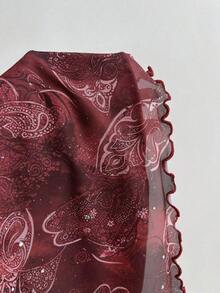 Top de mujer con estampado de leopardo y dobladillo asimétrico con encaje - Rojo 2 - Ver 4