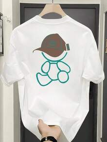 New Summer 2026 Pure Cotton T-Shirt, Men's Brand Print Short Sleeve T-Shirt, Versatile Pure Cotton Korean And Japanese Style T-Shirt For Men - Short Sleeve Cotton Crew Neck T-Shirt, Urban Vintage Style, Unisex, Loose, Casual, Versatile And Comfortable. - 白色 - 查看 5