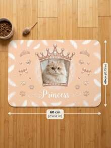 1pc Customized Photo & Name Pet Feeding Mat, Princess Crown Print, Stain-Resistant & Easy To Clean Floor Protector, Cute Gift For Pet Owners, Multi-Scene Decoration - Pink - View 3