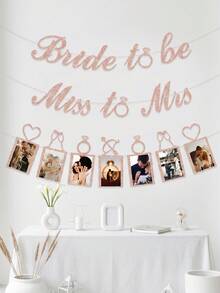 7pcs Personalized Wedding Photo Banner,Customizable Shiny Bridal Shower Photo Banner,Personalized Miss To Mrs Glitter Photo Garland For Bridal Shower,Glitter Photo Banner For Bachelorette & Engagement - Multicolor - View 7
