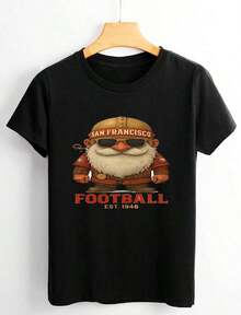 Pet Theme Line Print Crew Neck T-Shirt, Dog Portrait Design, Short Sleeve Casual Style Garment Suitable For Summer, Machine Wash, For Pet Event And Casual Context - Black - View 6