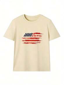 American Flag T-Shirt In Painted Style, Fashionable Short-Sleeve T-Shirt For Spring/Summer 2026, Made In Mexico, 180 Grams. Cartoon Print, Couple Design, Suitable For Indoor Or Outdoor Wear. Crew Neck, Unisex, Ideal For Office And Leisure. One-Pack. - APR-P631577SLNDXZGY613 - 查看 2